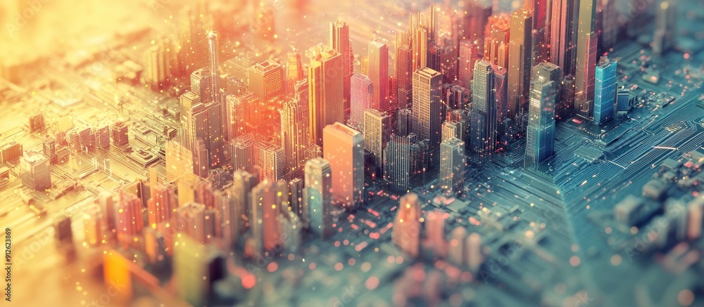 Poster vibrant urban landscape on a neutral background showcasing city connectivity visual representation o