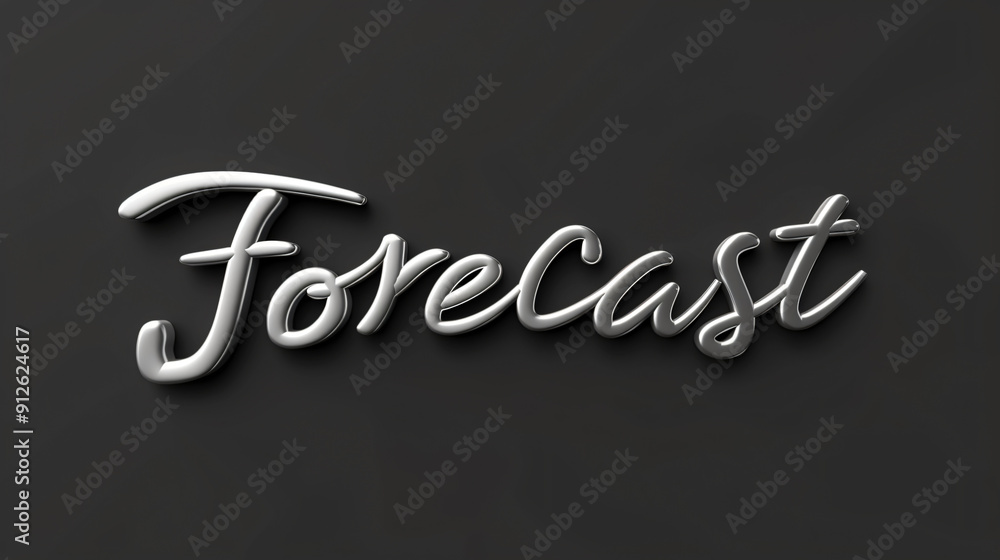 Aufkleber forecast in cursive font with chrome effect on a dark background
