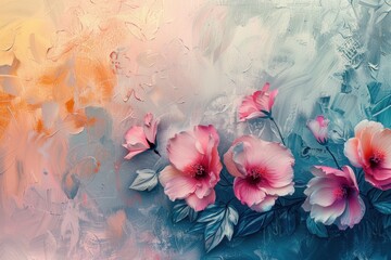Abstract Oil Painting of Pink Flowers on a Textured Background