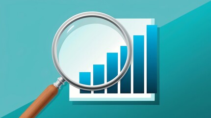 Magnifying glass and bar graph, stock exchange concept, business and analysis.