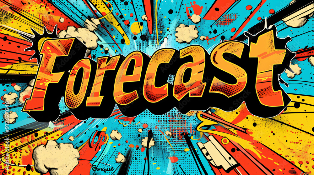 Poster Colorful comic book style image exploding from the page with the word forecast in the center