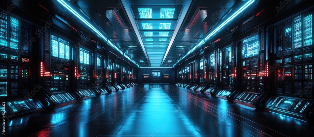Poster high tech space data center with astronaut s mission 3d cg animation featuring advanced technology