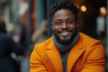 Obraz premium portrait of charismatic young man with dazzling smile and stylish vibrant attire warm lighting shallow depth of field and genuine expression conveying confidence and approachability