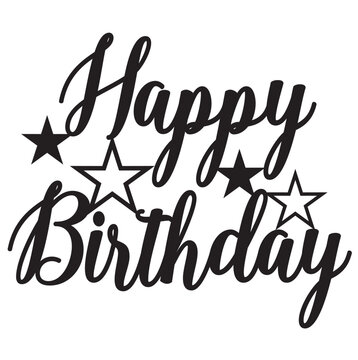 Happy birthday star stars sign deign vector laser cut cake topper text celebrate party
