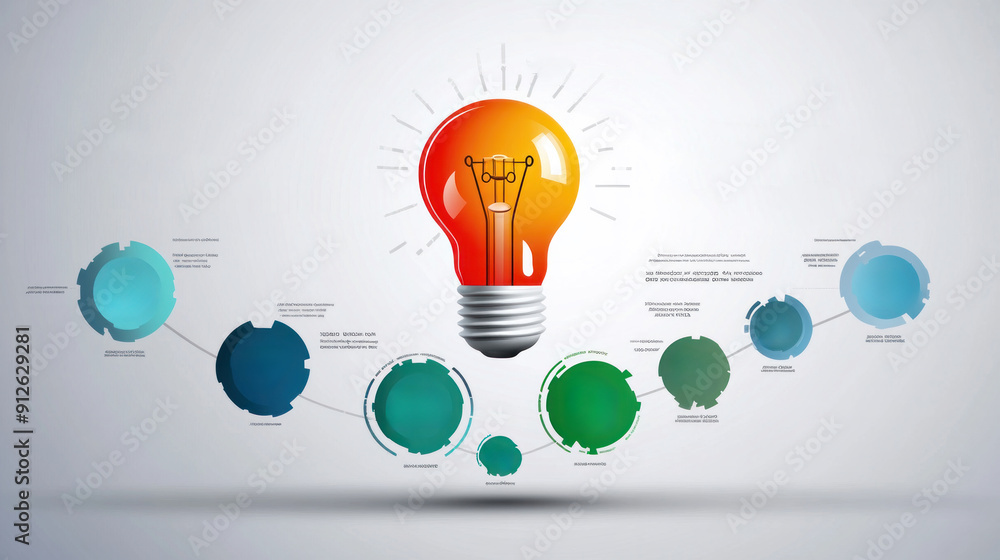 Poster a light bulb is shown in the center of a graph with different colored circles surrounding it. the gr