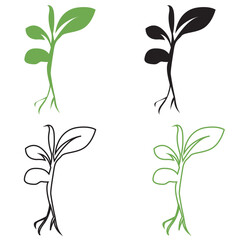 Seedling icon, vector. Green and black leafy sapling icon, symbol. Green and black  tree with leaves vector. Ecology icon, Small tree. vector illustration. Isolated on white background. EPS 10
