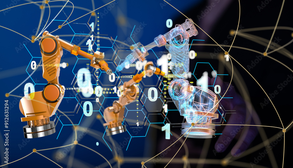 Poster neural network 3d illustration. big data and cybersecurity