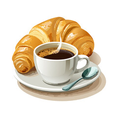 Morning breakfast delight featuring coffee and croissant on a white plate
