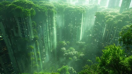 Cybernetic rainforest, nature enhanced by technology, 