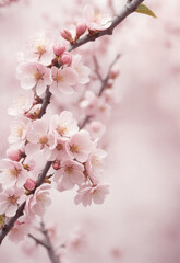 Fototapeta premium Sakura. Branches with pink flowers on a plain background for publications.