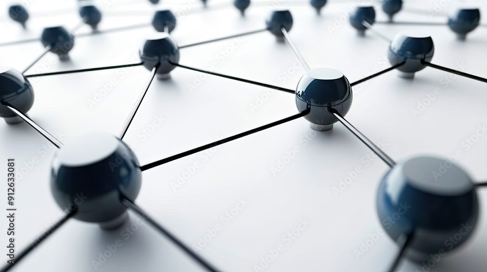 Poster abstract connection concept with blue nodes and lines, representing network systems and modern techn