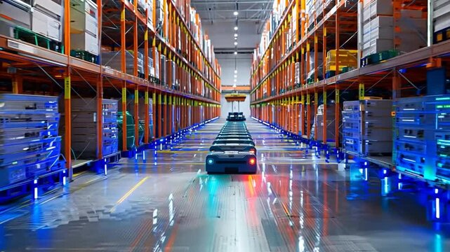 Innovative technology revolutionizing warehouse logistics, with workers leveraging advanced tools and systems to optimize business operations and streamline supply chain management.