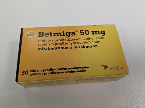 Prague,Czech Republic-August 7 2024: BETMIGA box of medication with MIRABEGRON active substance by ASTELLAS,used for treatment of overactive bladder
