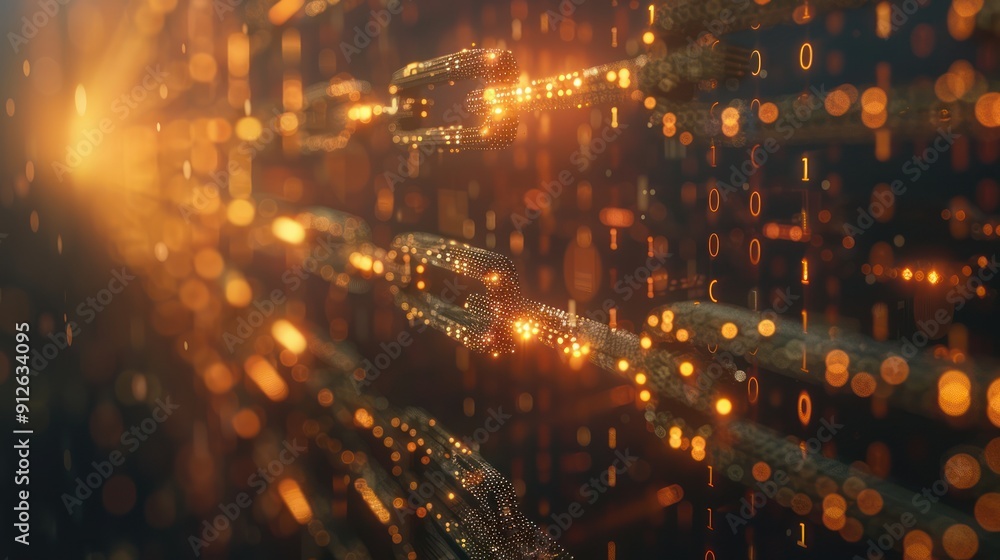 Poster blockchain technology the new economic framework digital interface with blockchain icons decentraliz