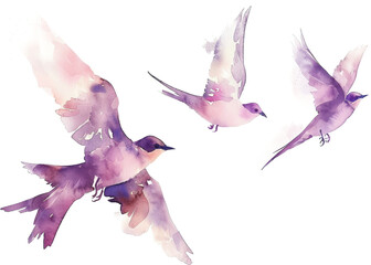 Purple birds in flight
