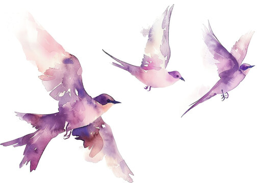 Purple birds in flight