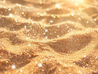 Naklejka premium Golden Sand Beach Texture, Sunlit Grains, Summer Vacation, Tropical Paradise, Beach Escape, Holiday Sun on Golden Grains, Holiday Radiance Grains, Sunny Beach, Coastal Vacation, Sandy Beach, Beach