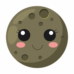 Fototapeta premium Full Moon: Cute Kawaii Autumn and Halloween Theme Vector Illustration with Green, Pink, and Orange Colors on Transparent Background, Featuring Adorable Harvest Moon in Whimsical Style