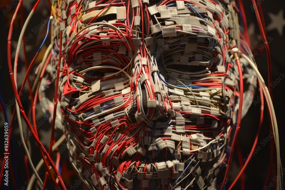 Aufkleber artistic representation of artificial intelligence using electronic cables and network wiring formin