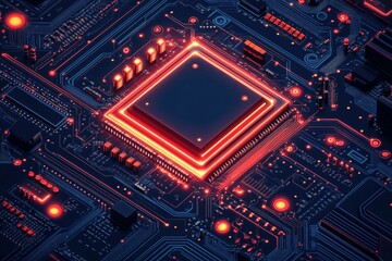 Fototapeta premium Futuristic Integrated Circuit Design and Production in Minimalist Flat Illustration Style