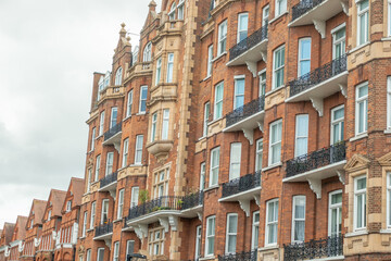 LONDON- Upmarket residential street of large mansion townhouses borough of Kensington & Chelsea