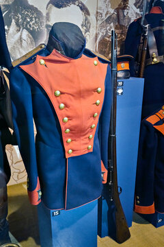 Sofia, Bulgaria, April 24, 2024; Russian military uniform, weapons 19th century