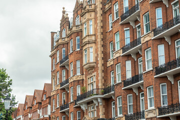 LONDON- Upmarket residential street of large mansion townhouses borough of Kensington & Chelsea