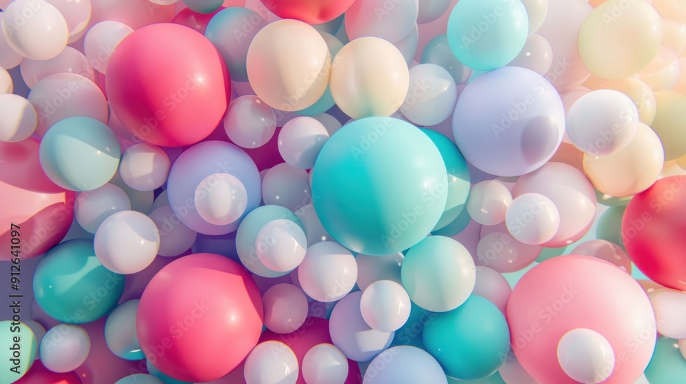 Aufkleber colorful spheres in soft pastel shades creating a dynamic and playful composition against a light ba