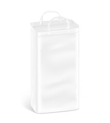 Stand bag with handle mockup. Vector illustration isolated on white background. Ready for your design. Suite for the presentation of diaper, wet wipes, foods, household, etc. EPS10