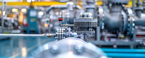 Industrial pump moving chemicals in a manufacturing plant, complex machinery Strong and durable, efficient and reliable, industrial processing