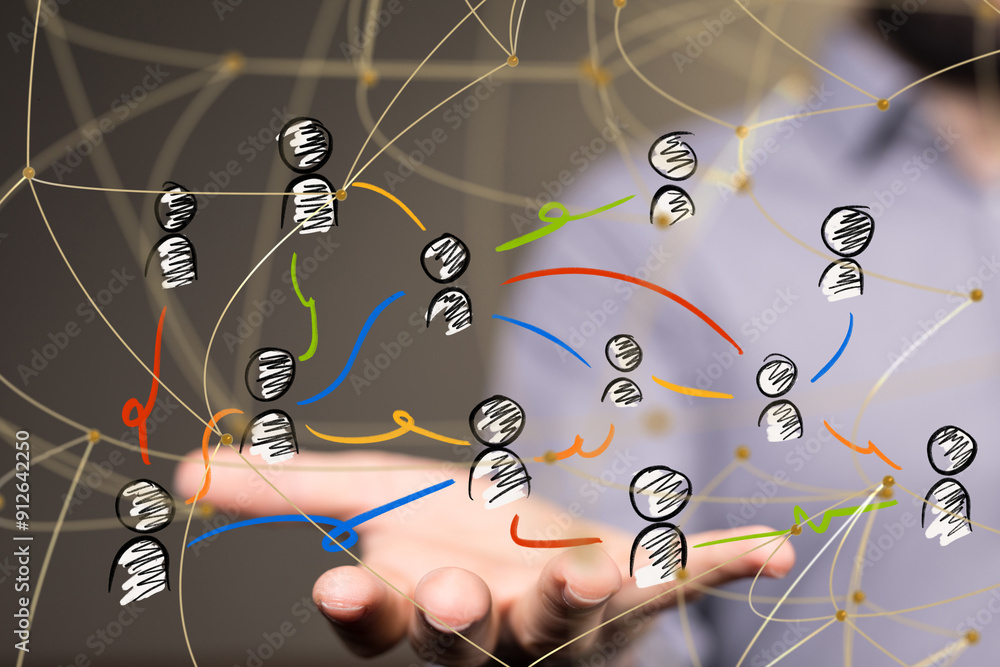 Poster Global network. Blockchain. 3D illustration. Neural networks and artificial intelligence. Abstract