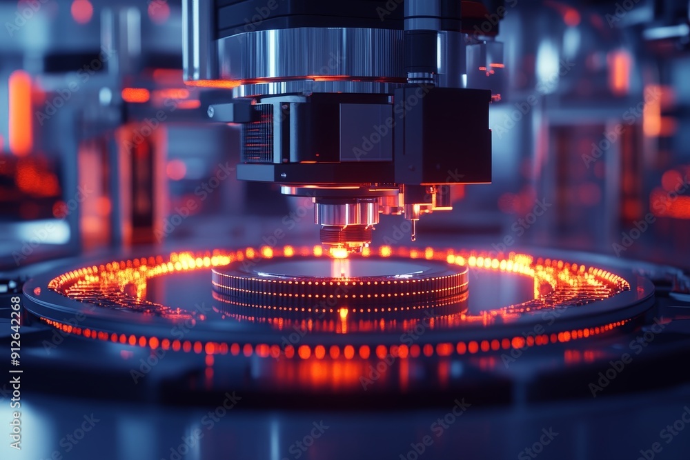 Poster precision in progress: close-up of advanced technology processor manufacturing in cleanroom | abstra