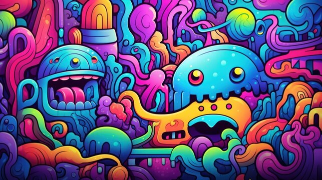 Bright abstract background with characters