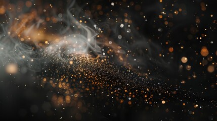 Multitude of small, bright particles scattered across a dark background with varying focus, creating an abstract bokeh effect with a dynamic sense of movement