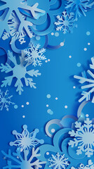 Blue Christmas snowflakes background,Vector illustration. Paper cut cartoon style
