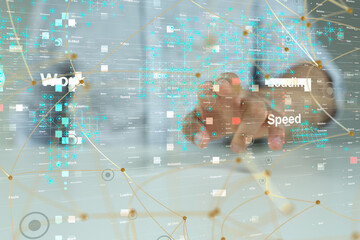 Neural network 3D illustration. Big data and cybersecurity
