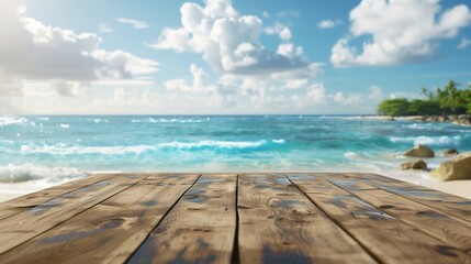 Fototapeta premium Desk of free space and summer beach landscape.