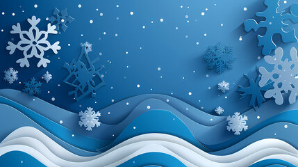 Blue Christmas snowflakes background,Vector illustration. Paper cut cartoon style