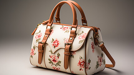beautiful and luxury handbag with printing of beautiful flowers on it photo, generative ai