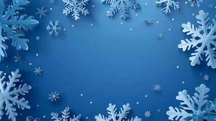 Blue Christmas snowflakes background,Vector illustration. Paper cut cartoon style