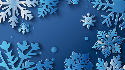 Blue Christmas snowflakes background,Vector illustration. Paper cut cartoon style