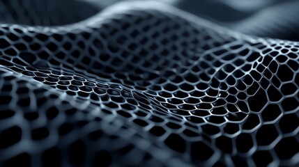 Abstract black hexagonal pattern creating a sense of depth and texture, ideal for modern design and technology themes.