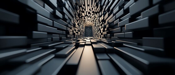 A captivating tunnel of abstract blocks creating a surreal perspective, highlighting light and shadows for a modern aesthetic.