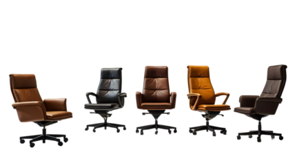 The office chair from black leather. Isolated, Empty Black Leather Office Chair, set of black office chair isolated on png white transparent background, The office chair from black leather. Isolated