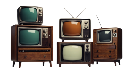 Retro old TV with blank screen standing isolated on transparent png background, vintage television with clipping path