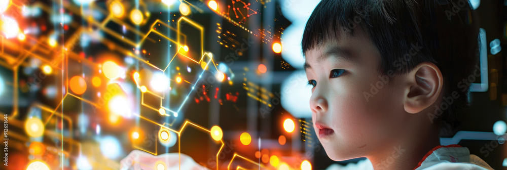Aufkleber a child explores an interactive digital display, immersed in a learning experience