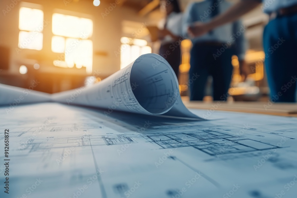 Poster modern project management team monitoring infrastructure development in minimalist flat illustration