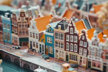 Obraz premium Miniature amsterdam canal houses model standing in a row by the water