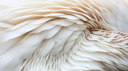 Close-up view of overlapping white and beige feathers creating a soft, delicate texture