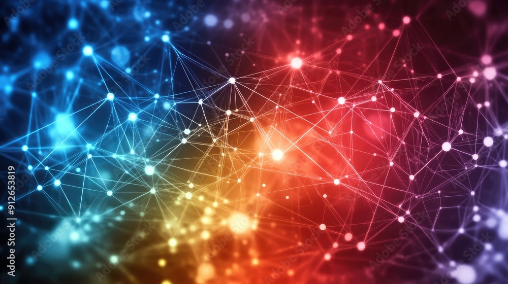 Wall mural abstract digital technology background with network colorful connection lines